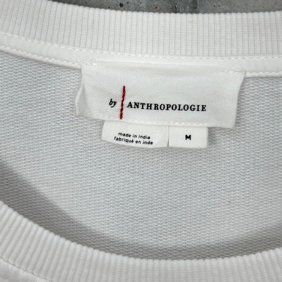 By Anthropologie Ruffle Sleeve Lace Trimmed Sweatshirt White Cream Size Medium - Picture 7 of 9